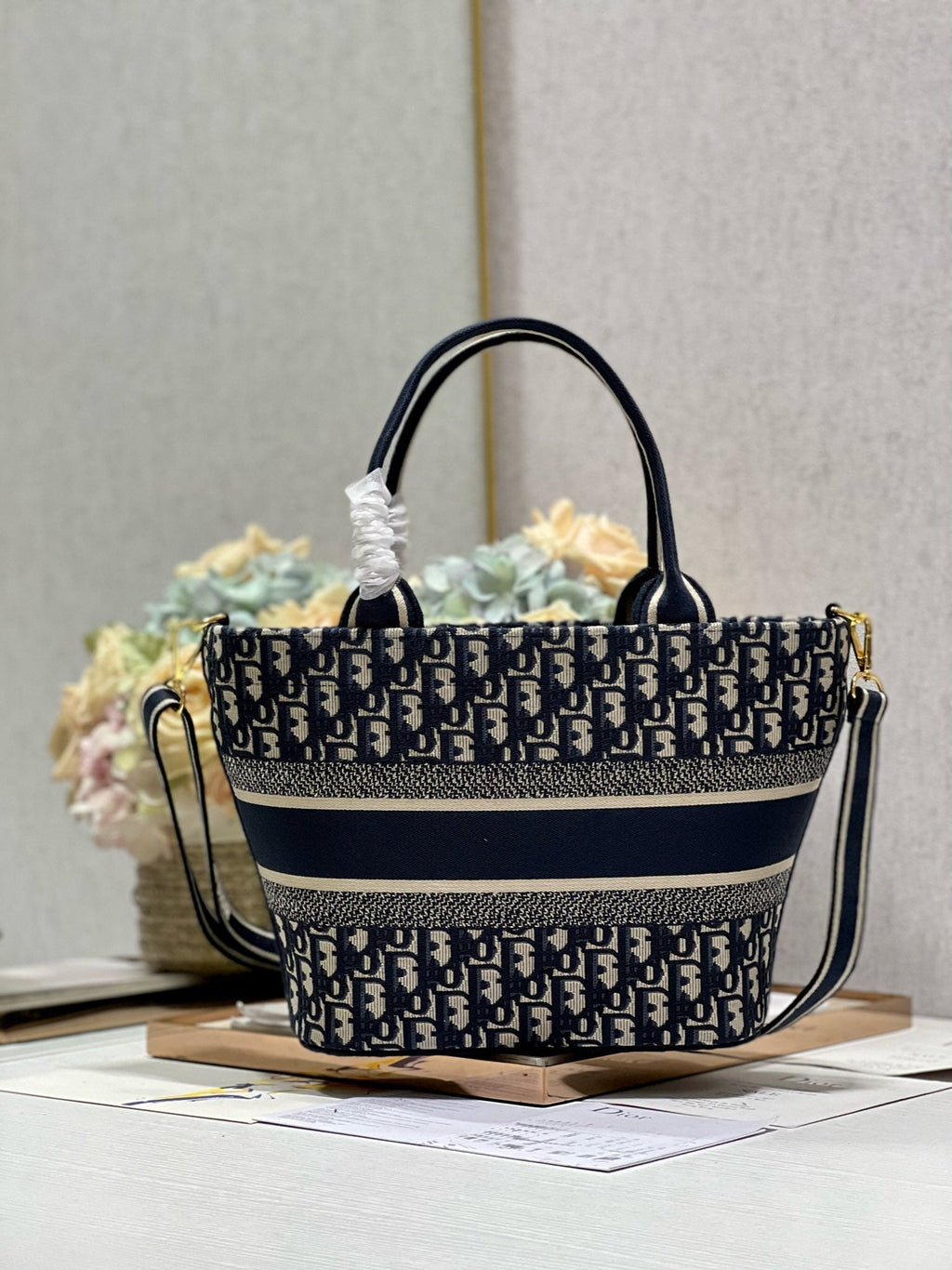 Dior CD New Basket Bag Blue Oblique Embroidery