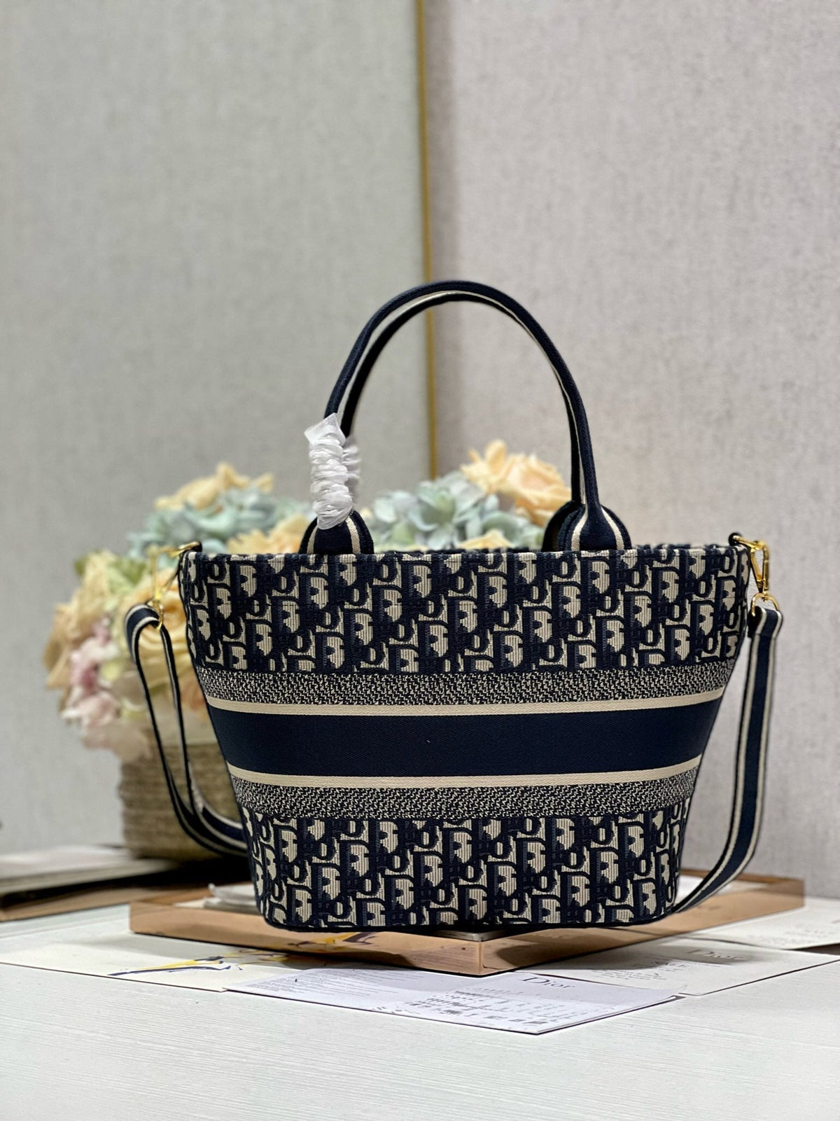 Dior CD New Basket Bag Blue Oblique Embroidery