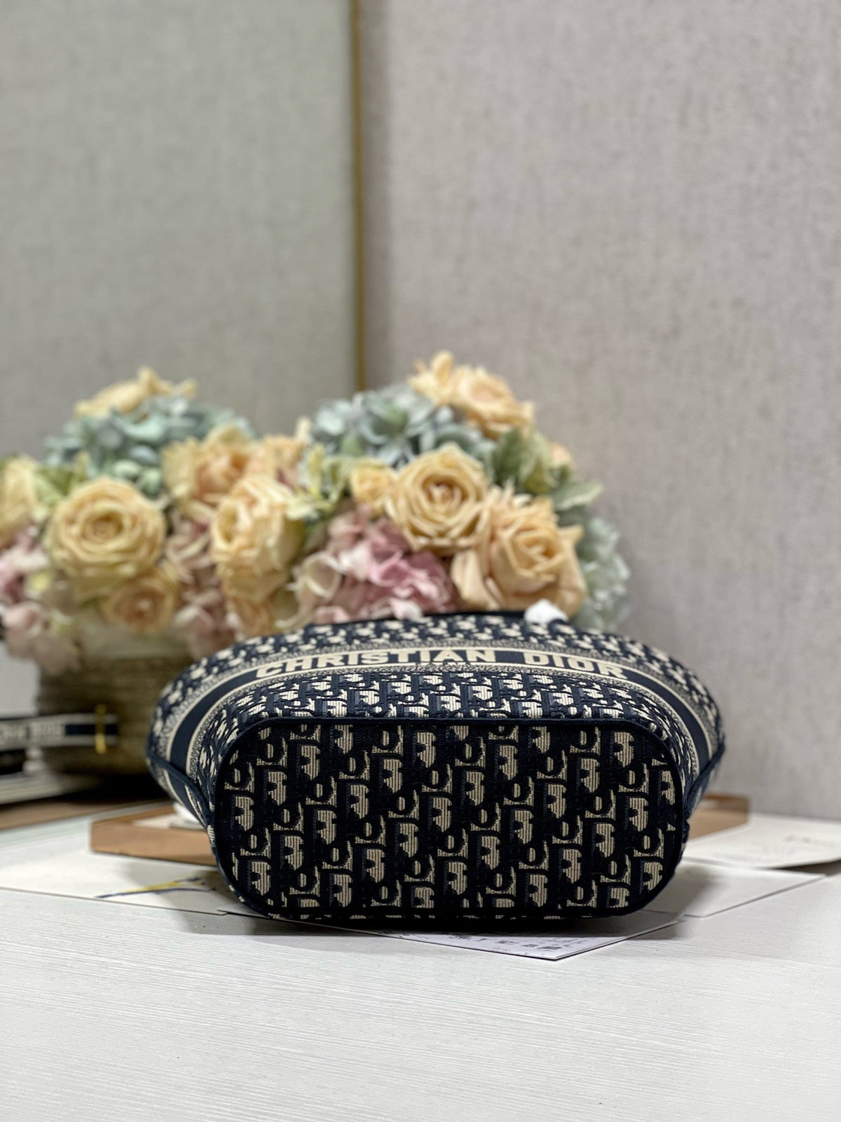 Dior CD New Basket Bag Blue Oblique Embroidery