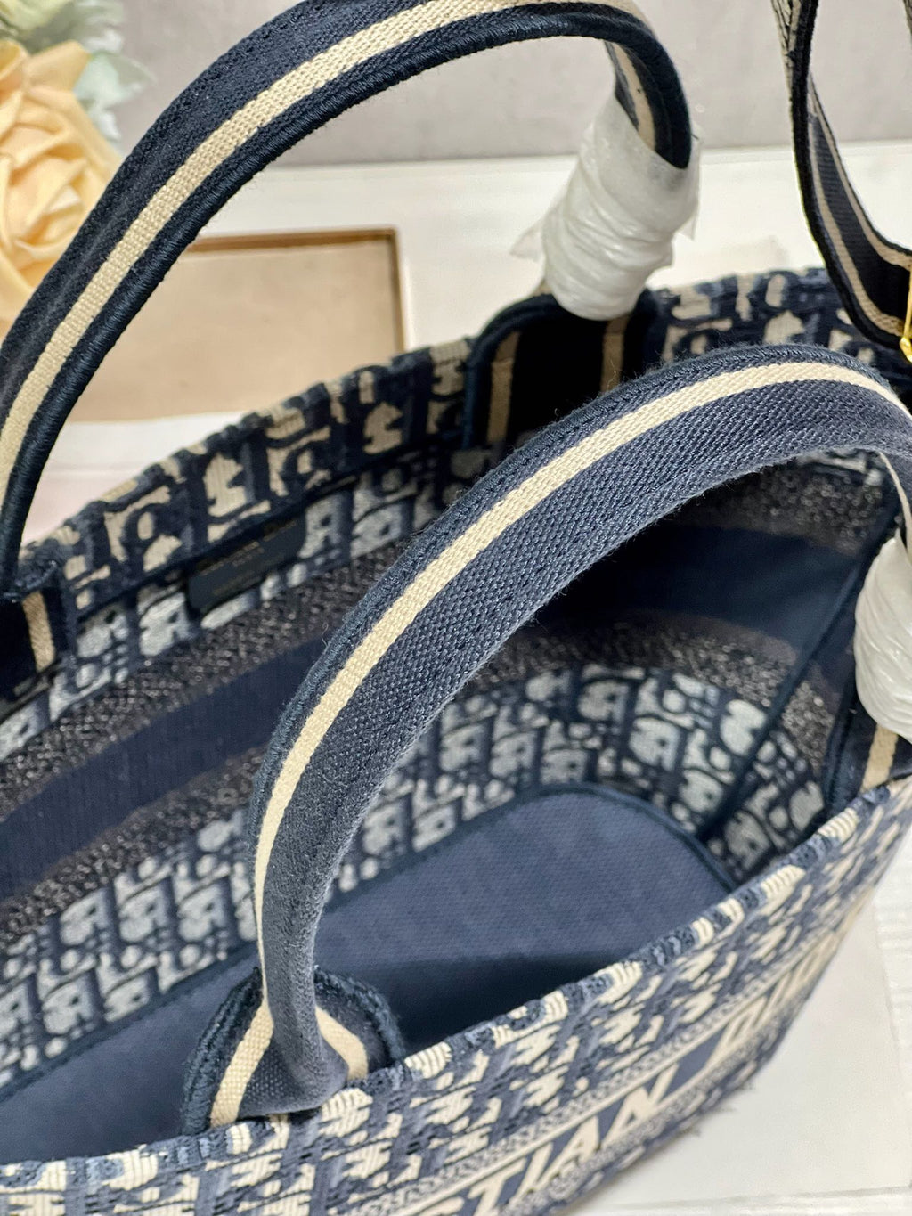 Dior CD New Basket Bag Blue Oblique Embroidery