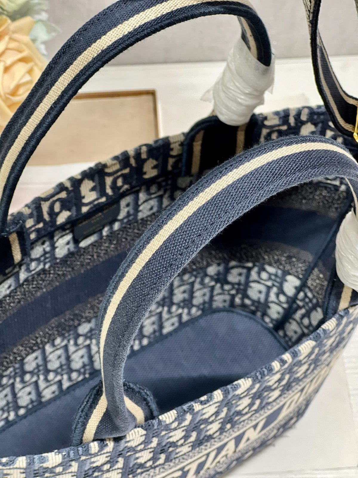 Dior CD New Basket Bag Blue Oblique Embroidery
