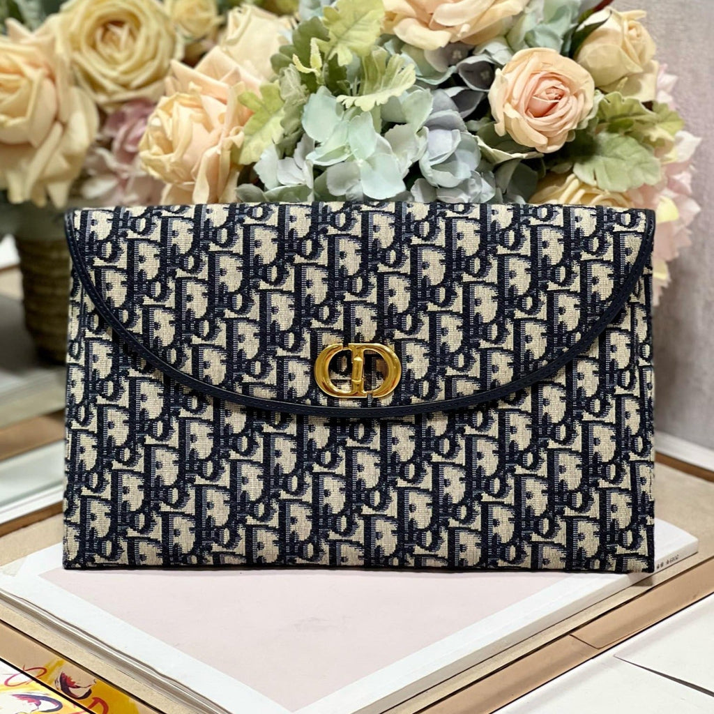Dior 30 Montaigne 30cm Blue Oblique Embroidery Bag