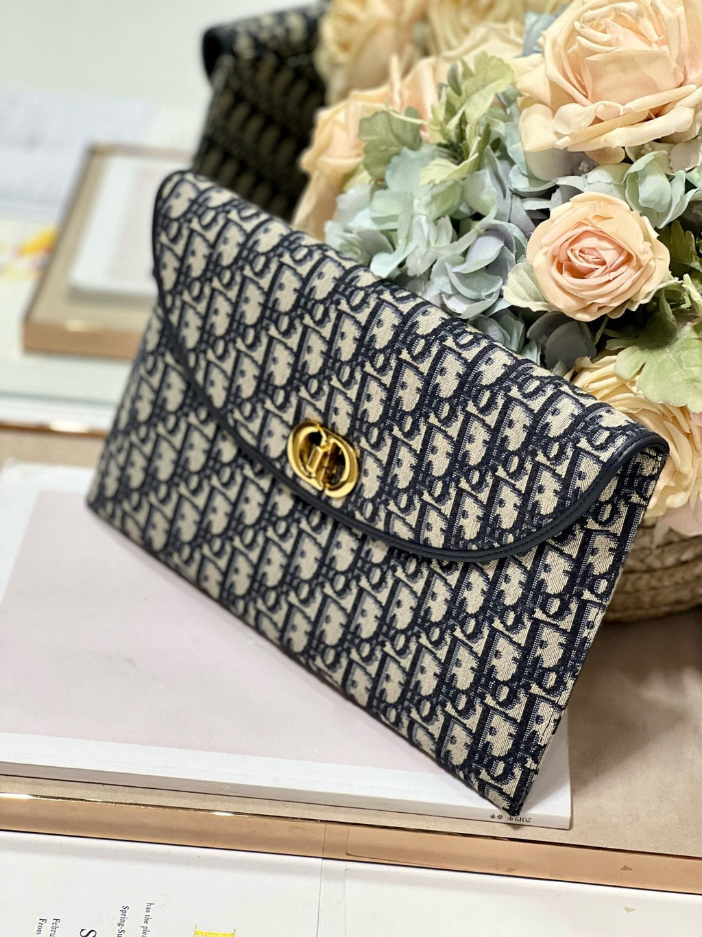 Dior 30 Montaigne 30cm Blue Oblique Embroidery Bag