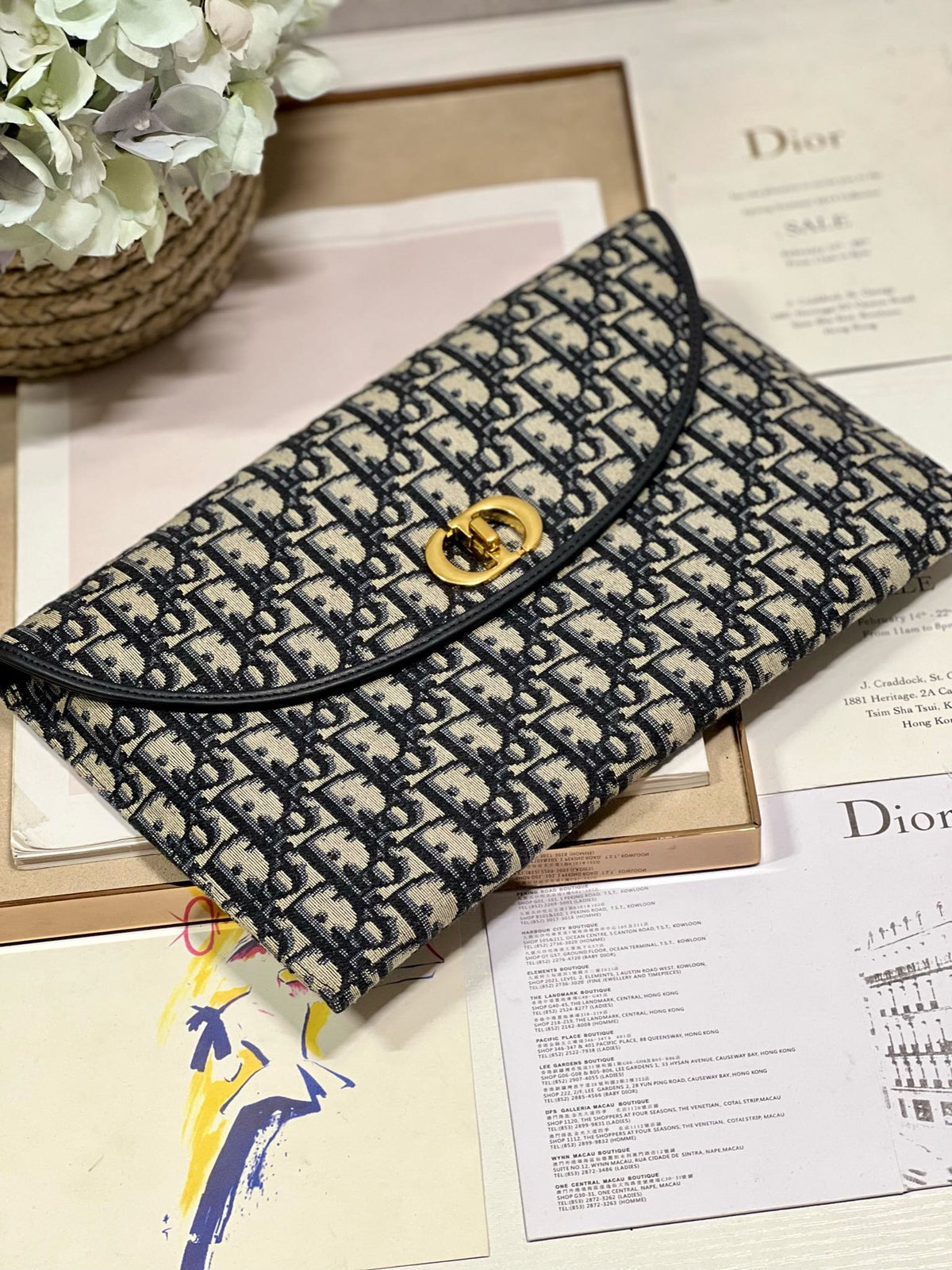 Dior 30 Montaigne 30cm Blue Oblique Embroidery Bag