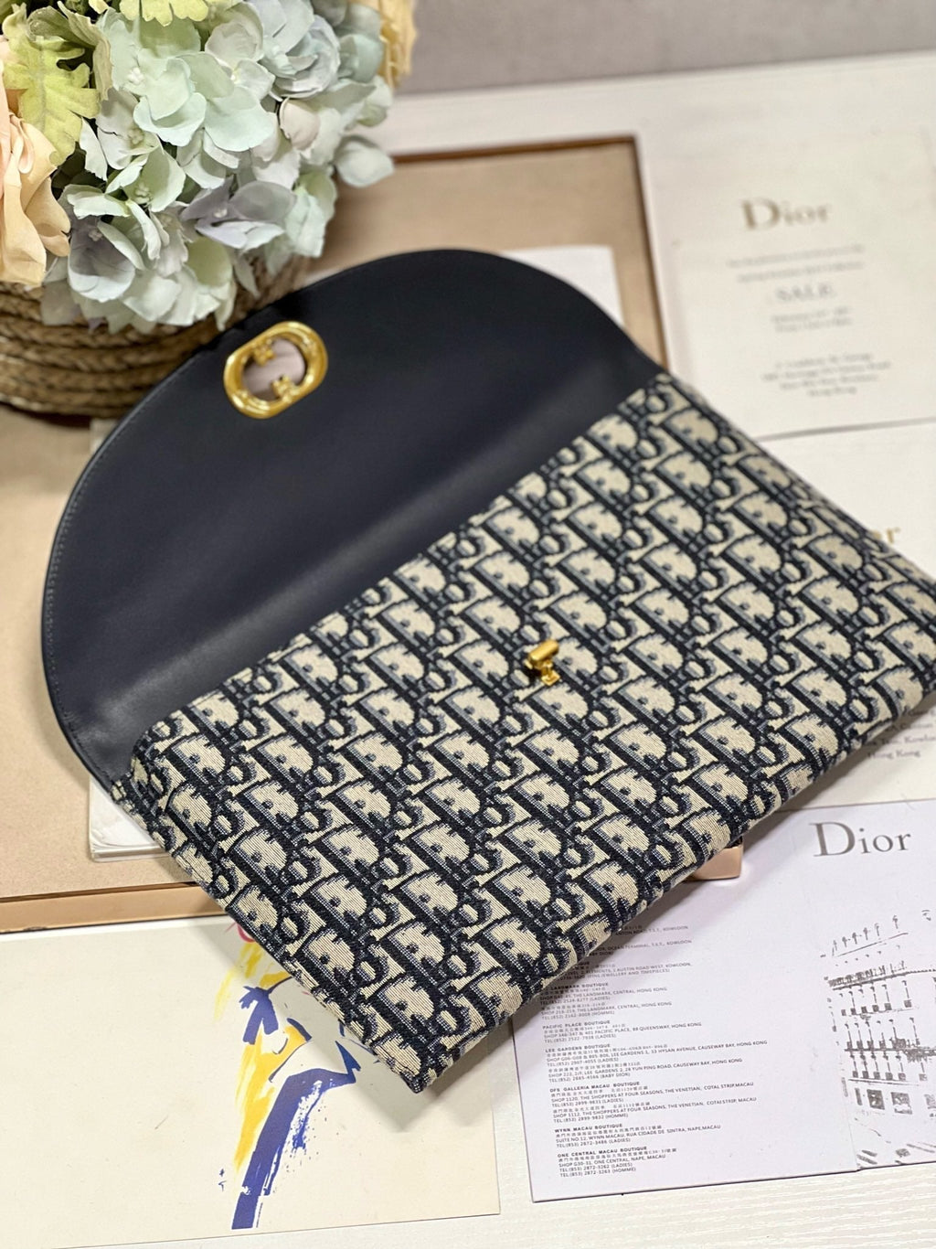 Dior 30 Montaigne 30cm Blue Oblique Embroidery Bag