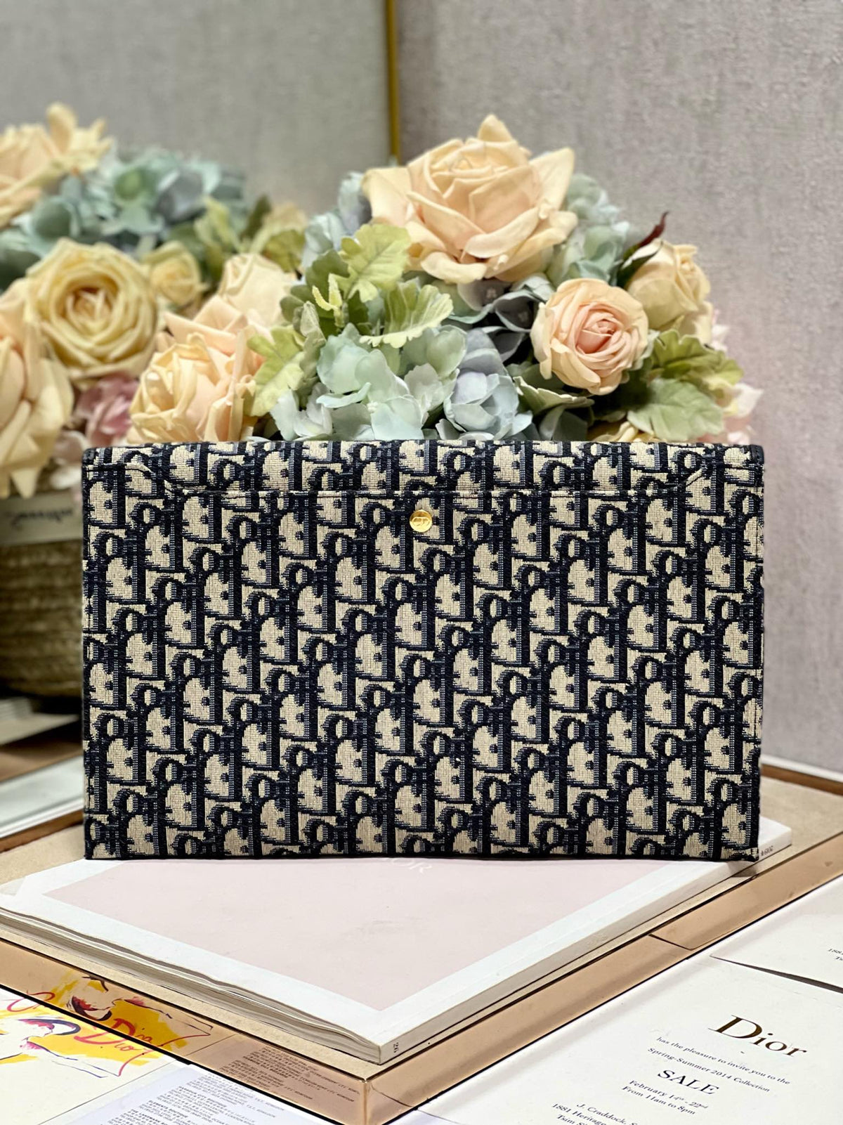 Dior 30 Montaigne 30cm Blue Oblique Embroidery Bag
