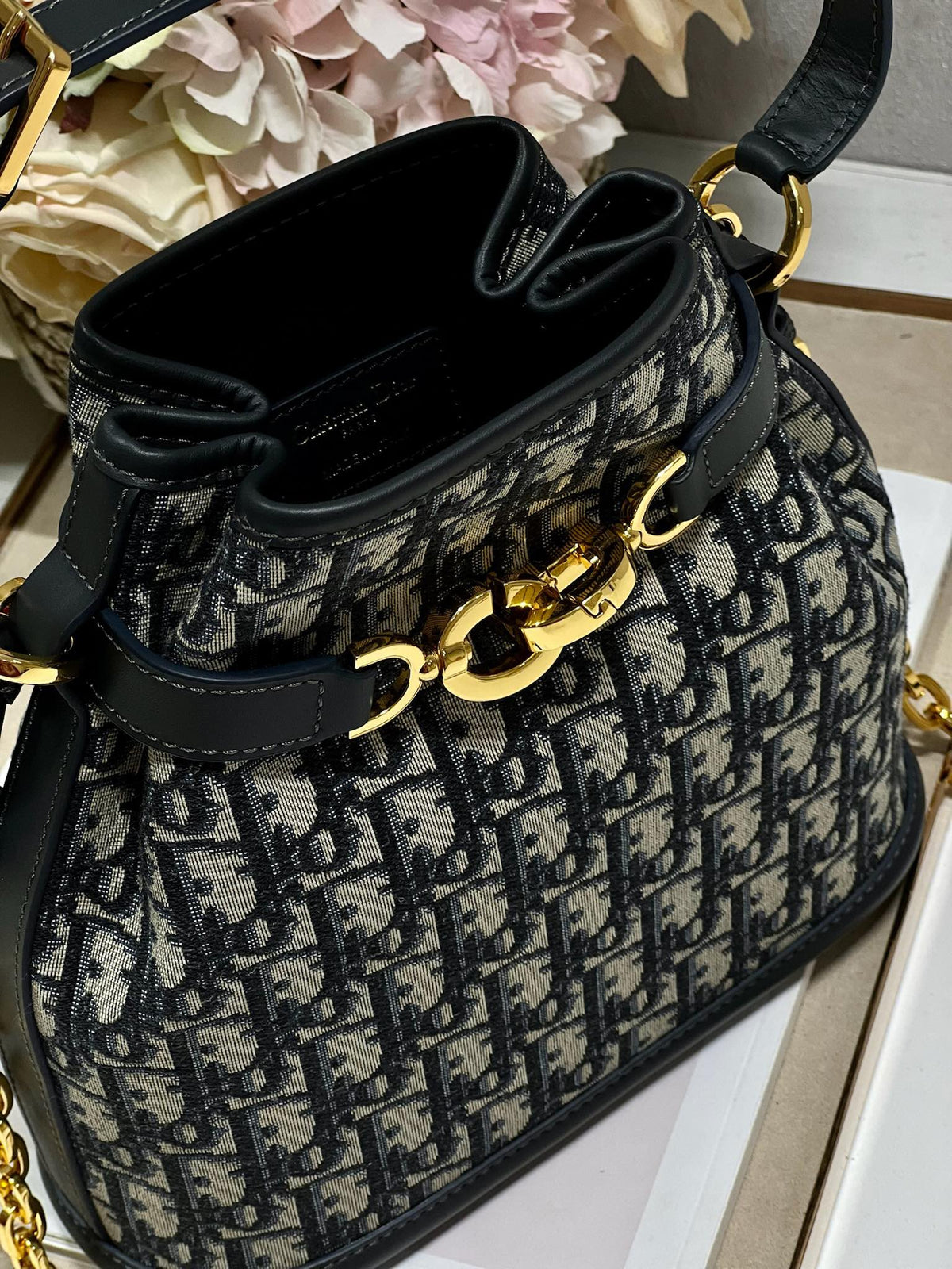 Dior Cest CD 24cm Blue Oblique Embroidery Bag