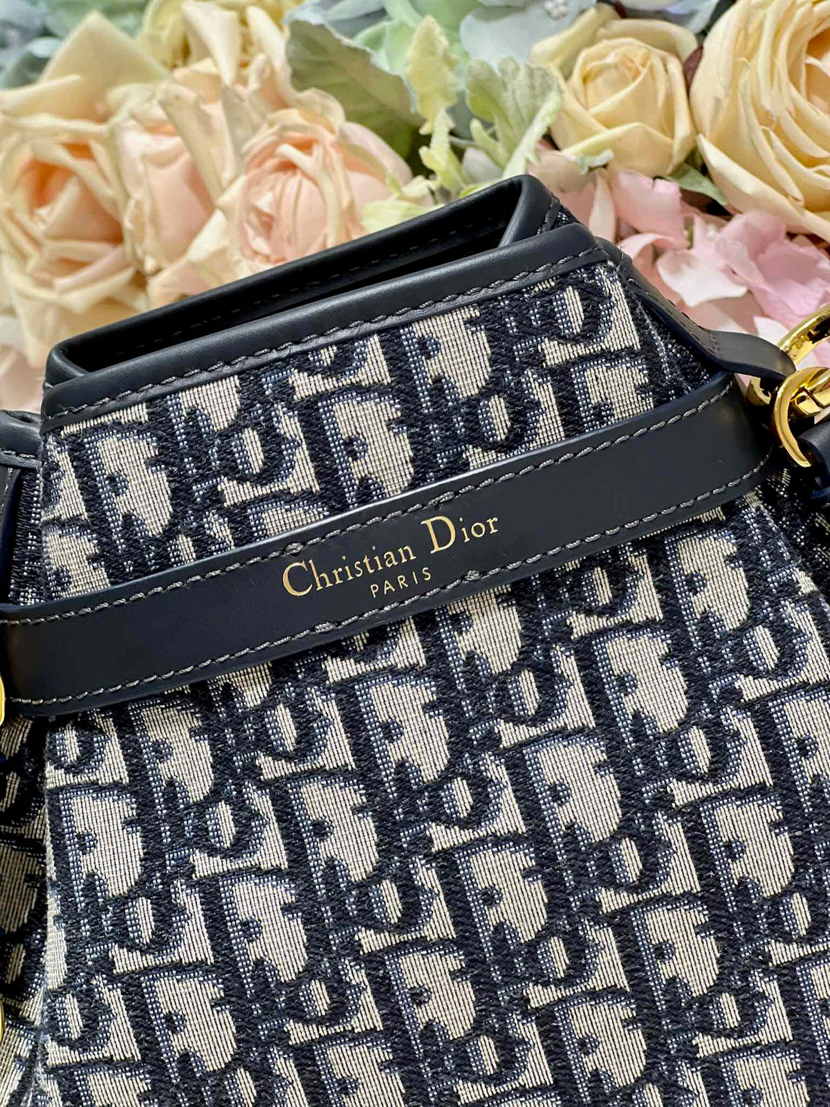 Dior Cest CD 24cm Blue Oblique Embroidery Bag