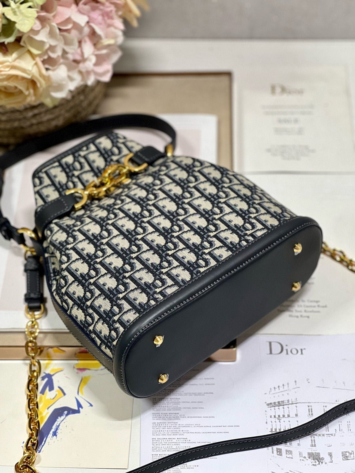 Dior Cest CD 24cm Blue Oblique Embroidery Bag
