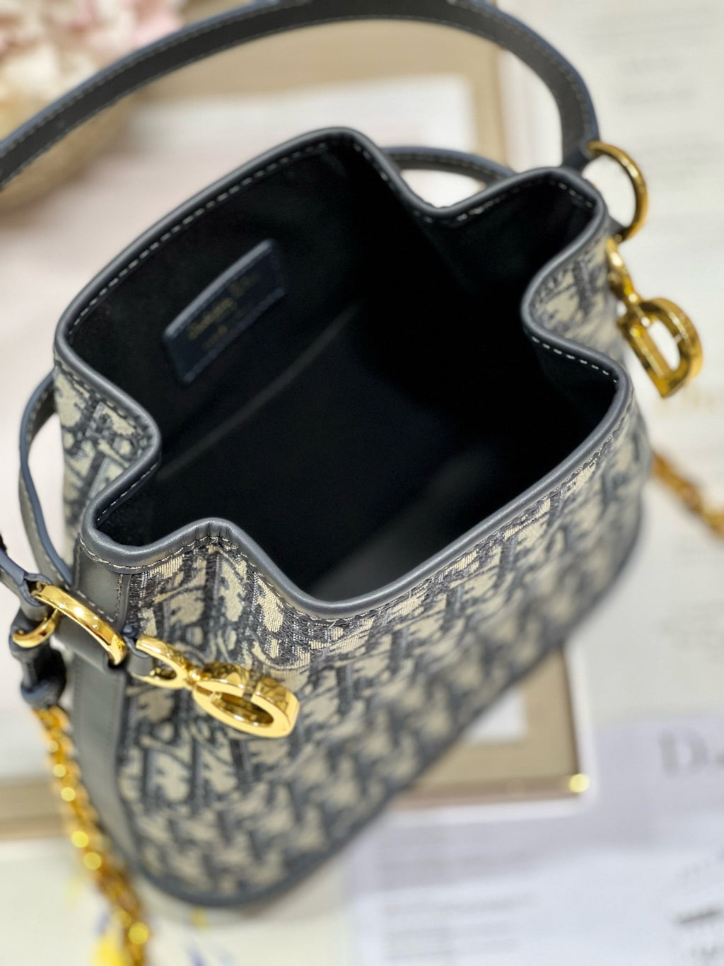 Dior Cest CD 24cm Blue Oblique Embroidery Bag