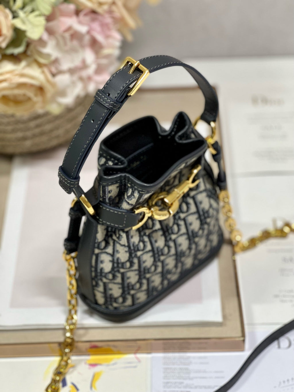 Dior Cest CD 17cm Blue Oblique Embroidery Bag