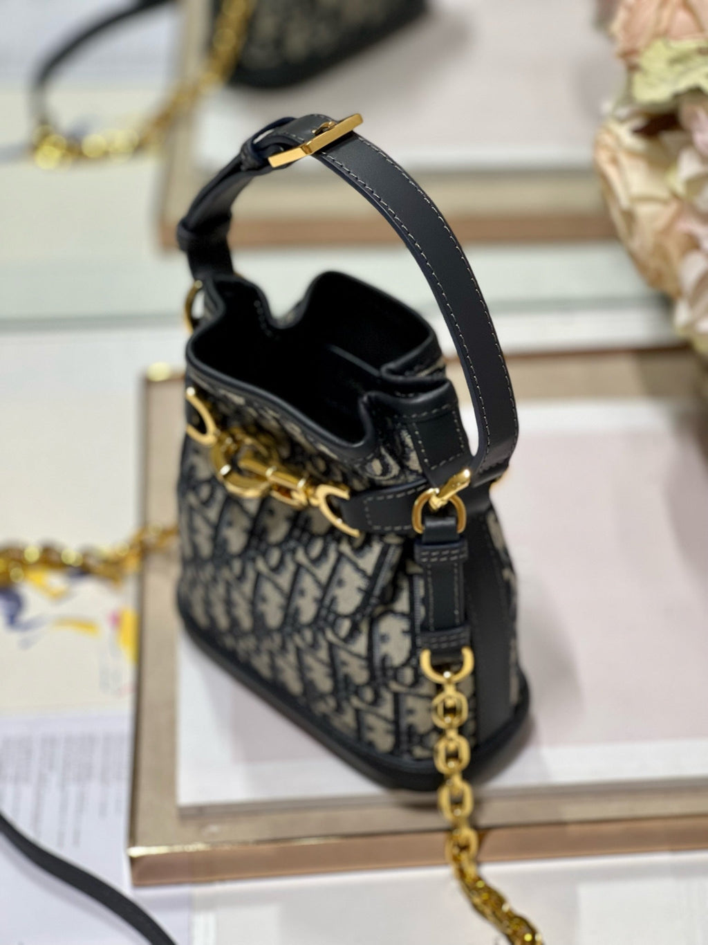 Dior Cest CD 17cm Blue Oblique Embroidery Bag