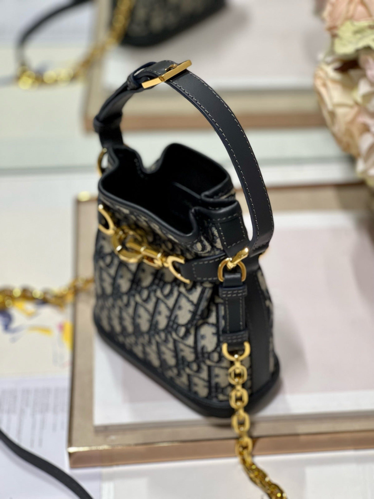 Dior Cest CD 17cm Blue Oblique Embroidery Bag