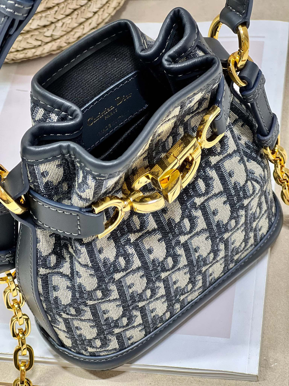 Dior Cest CD 17cm Blue Oblique Embroidery Bag