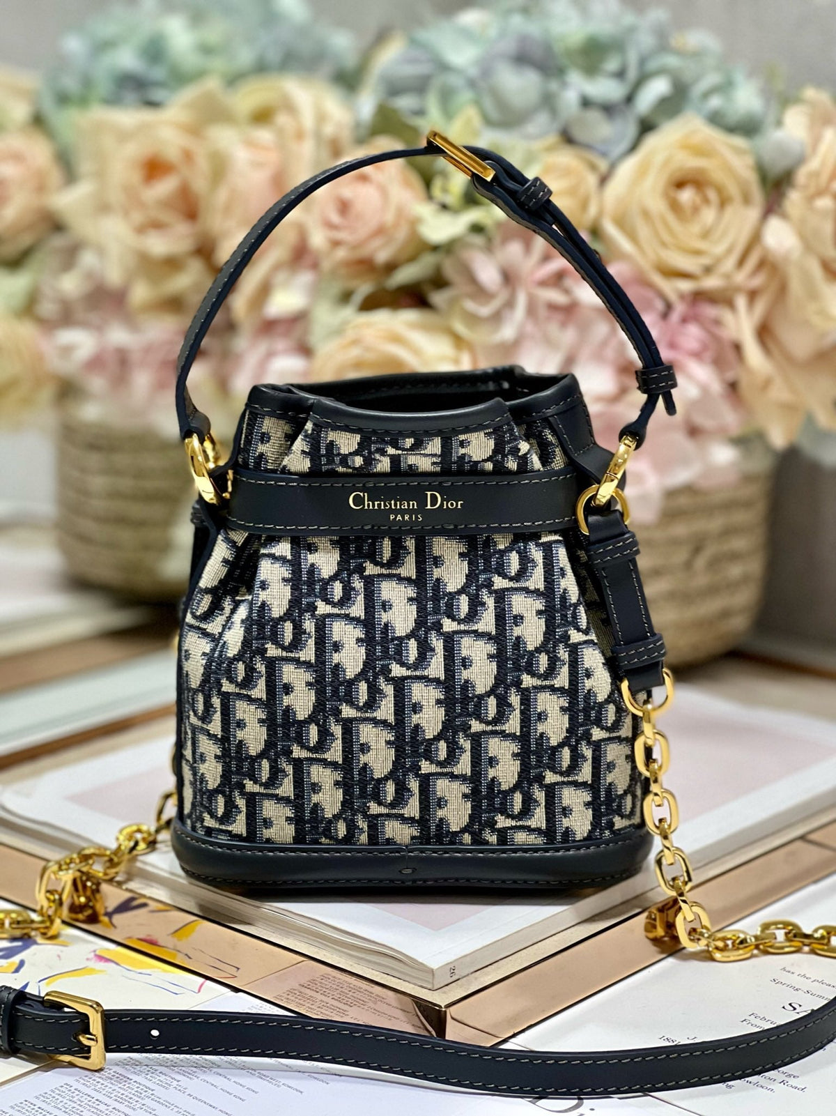 Dior Cest CD 17cm Blue Oblique Embroidery Bag