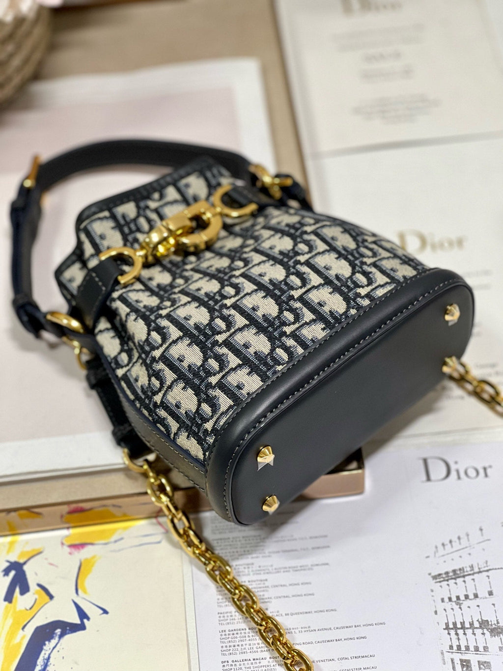 Dior Cest CD 17cm Blue Oblique Embroidery Bag
