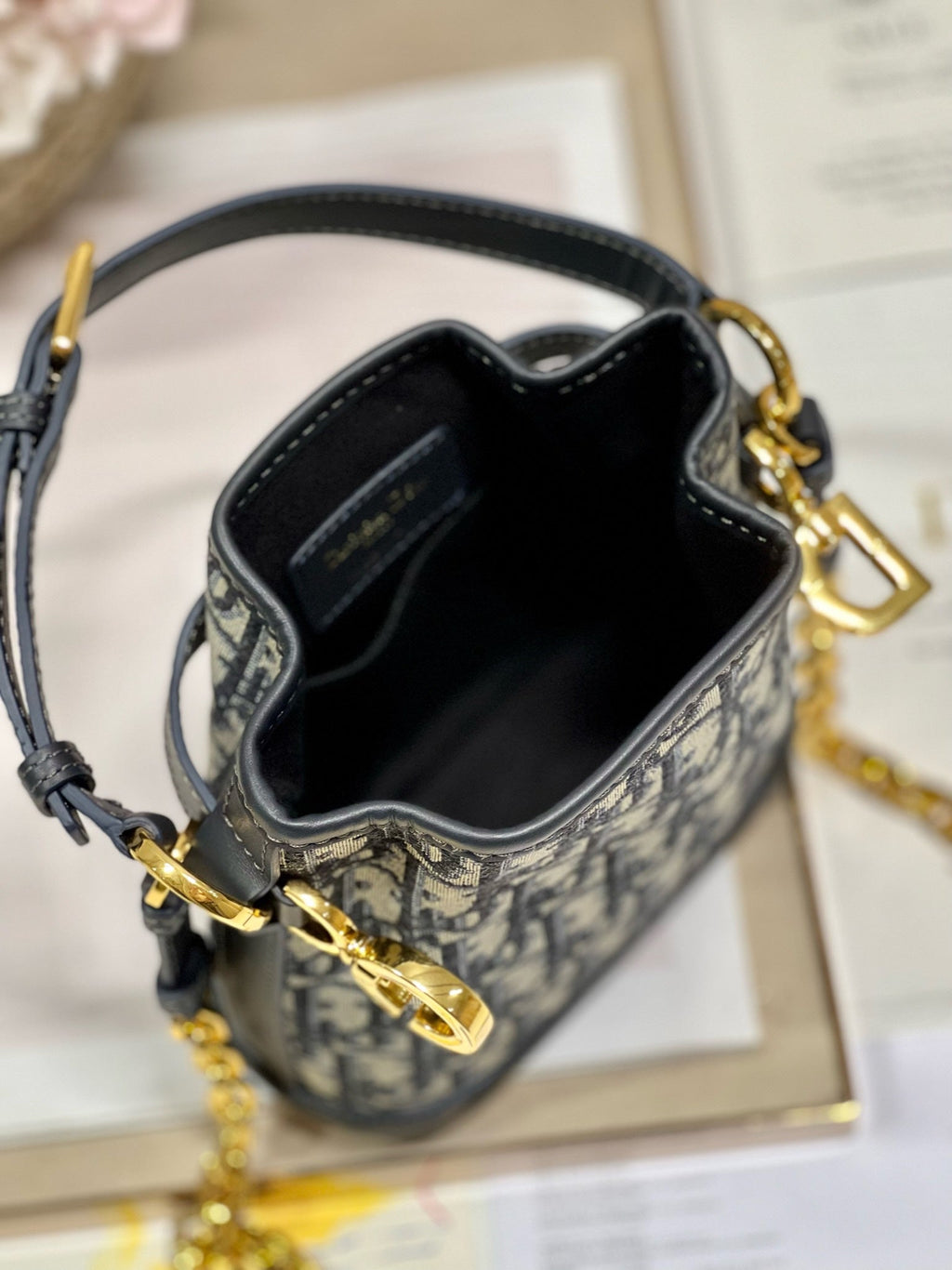 Dior Cest CD 17cm Blue Oblique Embroidery Bag