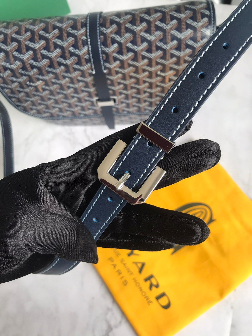 Goyard Belvedere MM Bag 28cm Navy Blue Canvas