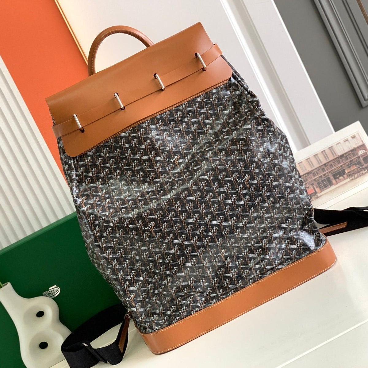 Goyard Goya Steamer PM Bag 48cm Black and Tan Canvas