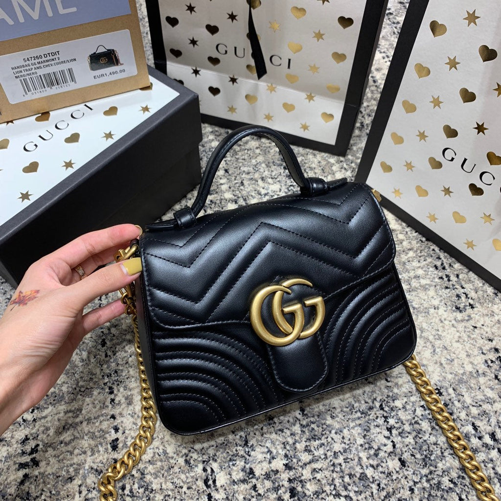 Gucci Marmont 21cm Mini Top Black Calfskin Gold Hardware Bag