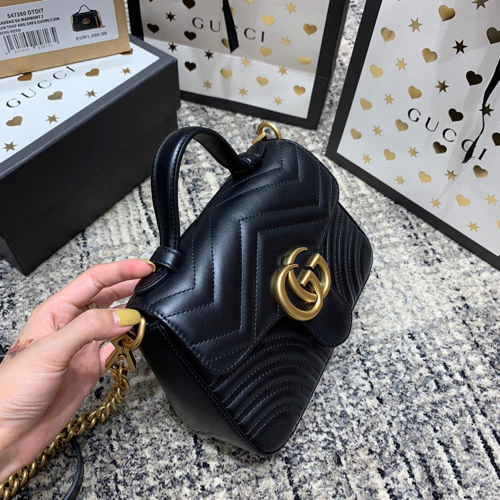 Gucci Marmont 21cm Mini Top Black Calfskin Gold Hardware Bag