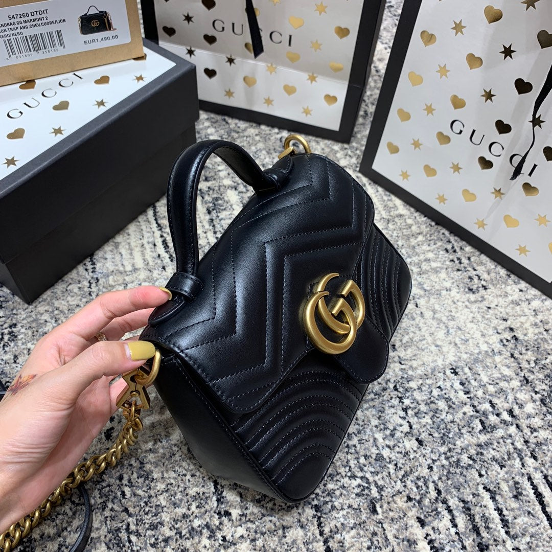 Gucci Marmont 21cm Mini Top Black Calfskin Gold Hardware Bag