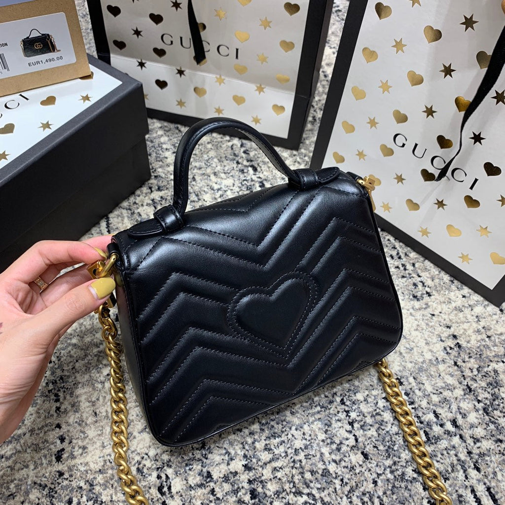 Gucci Marmont 21cm Mini Top Black Calfskin Gold Hardware Bag