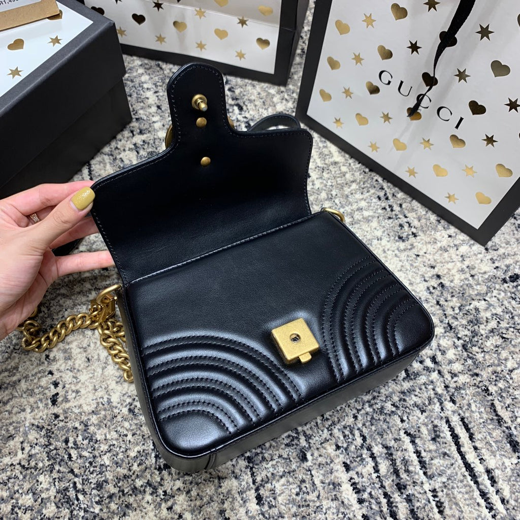 Gucci Marmont 21cm Mini Top Black Calfskin Gold Hardware Bag
