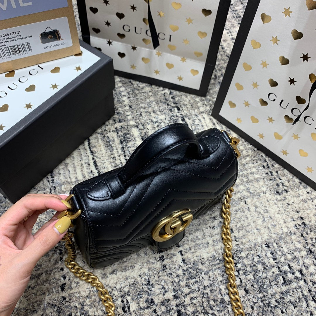 Gucci Marmont 21cm Mini Top Black Calfskin Gold Hardware Bag