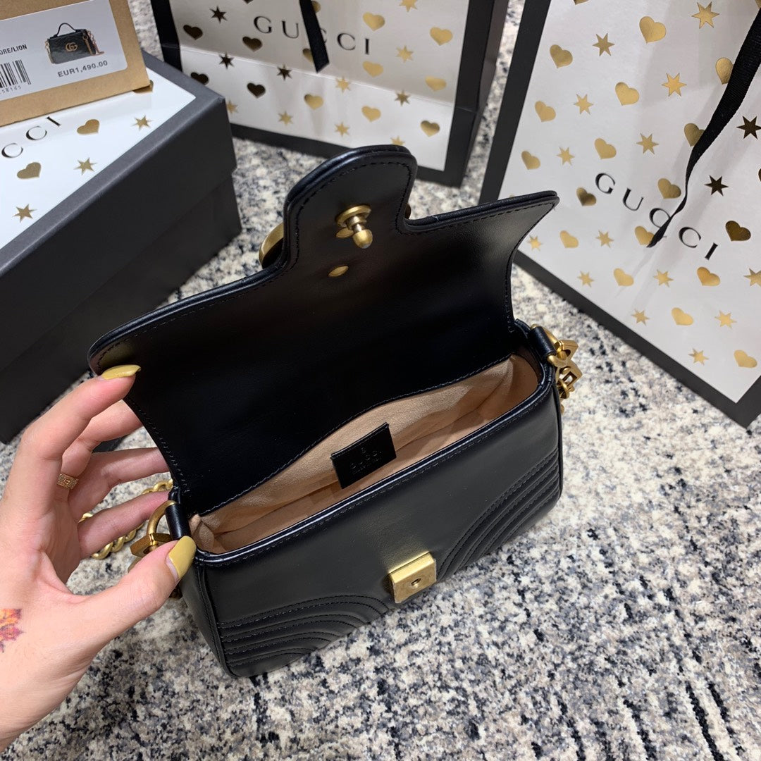 Gucci Marmont 21cm Mini Top Black Calfskin Gold Hardware Bag
