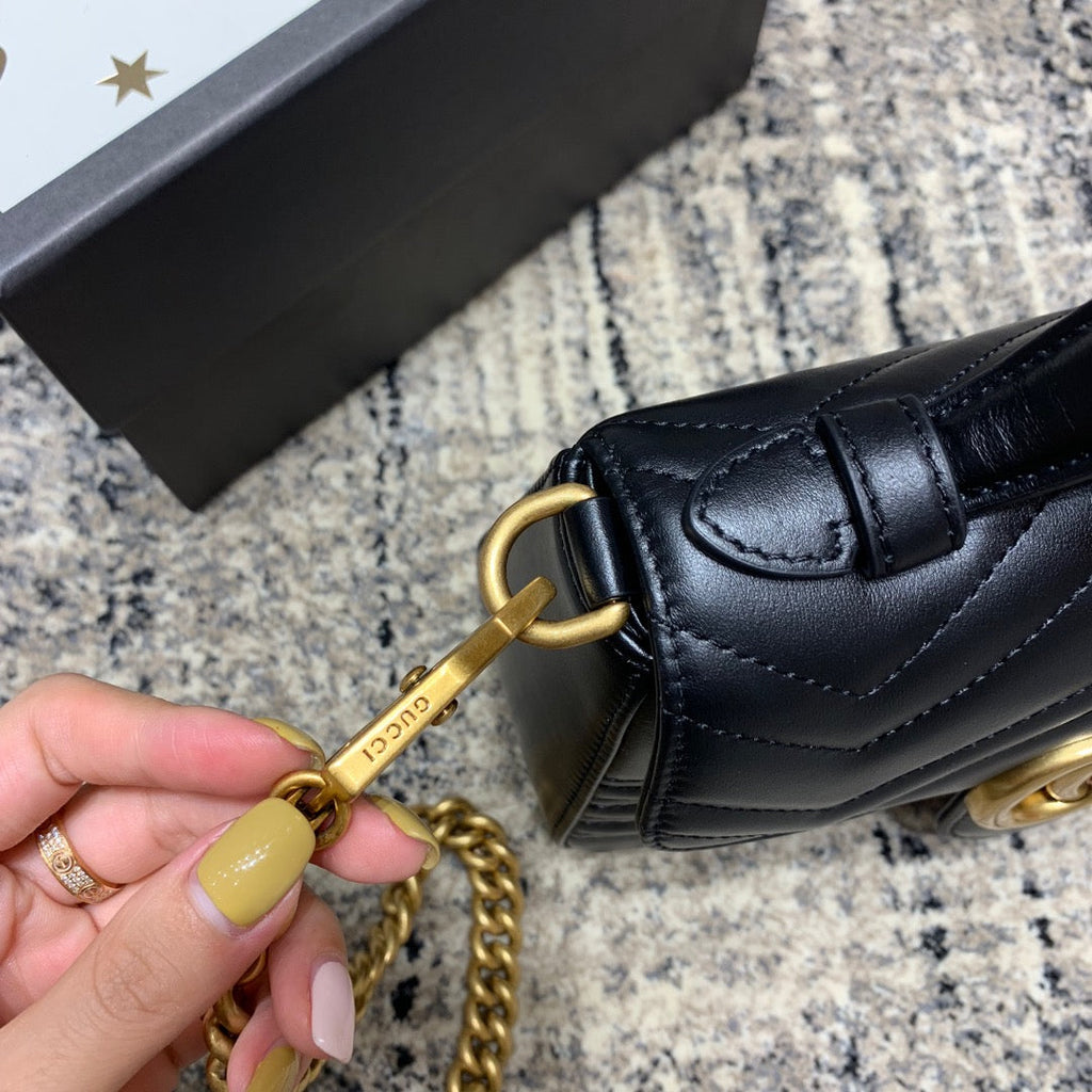 Gucci Marmont 21cm Mini Top Black Calfskin Gold Hardware Bag