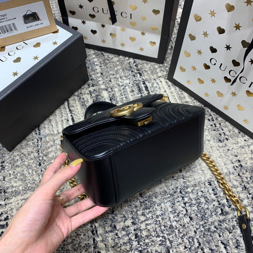 Gucci Marmont 21cm Mini Top Black Calfskin Gold Hardware Bag