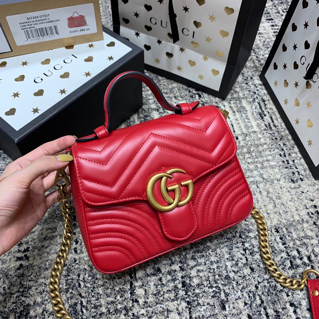 Gucci Marmont 21cm Mini Top Red Calfskin Gold Hardware Bag