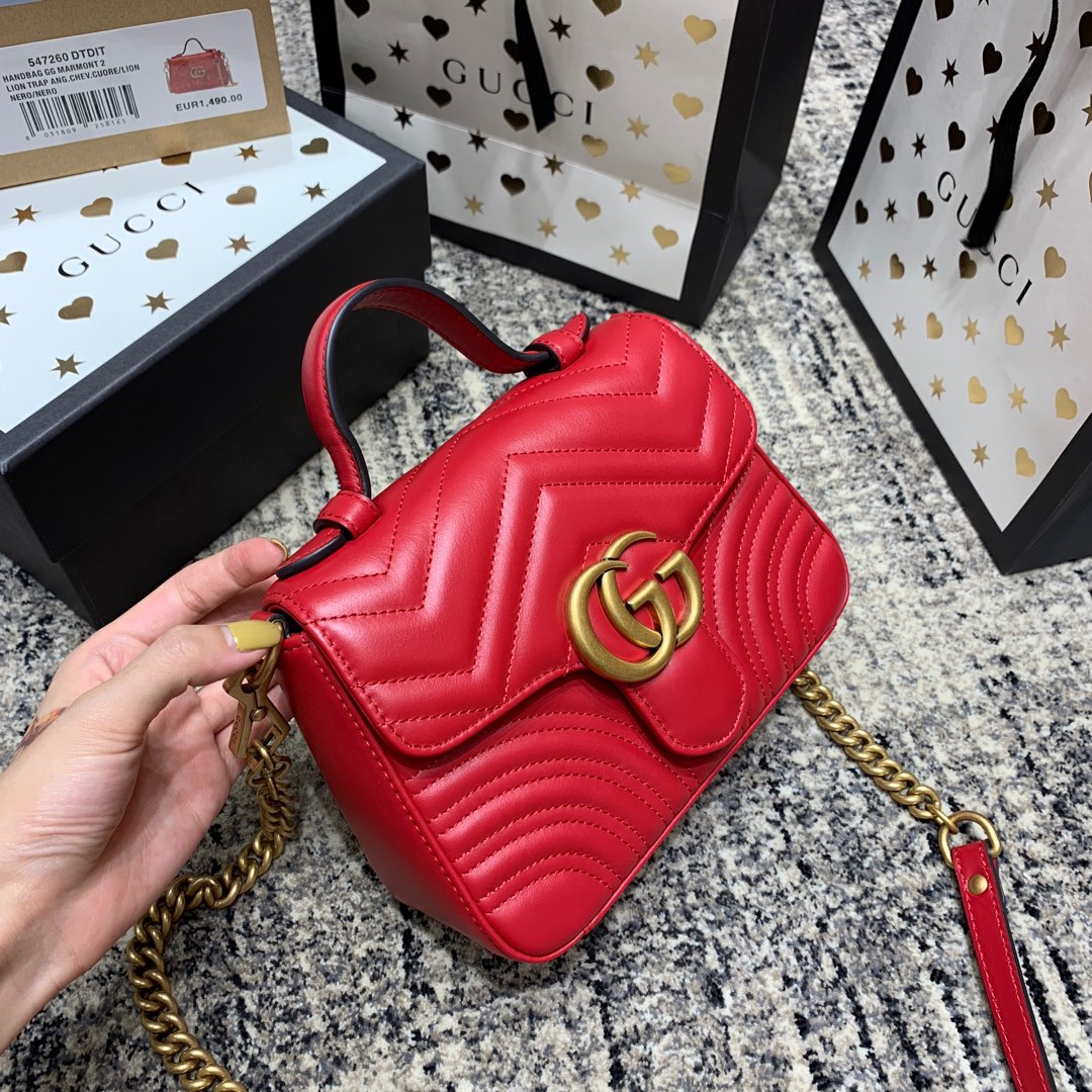 Gucci Marmont 21cm Mini Top Red Calfskin Gold Hardware Bag