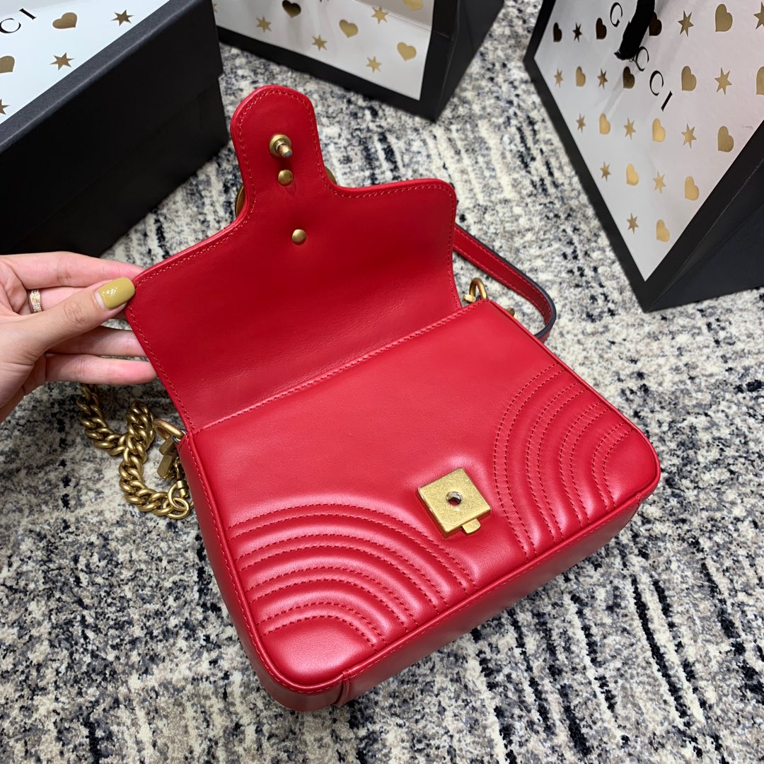Gucci Marmont 21cm Mini Top Red Calfskin Gold Hardware Bag