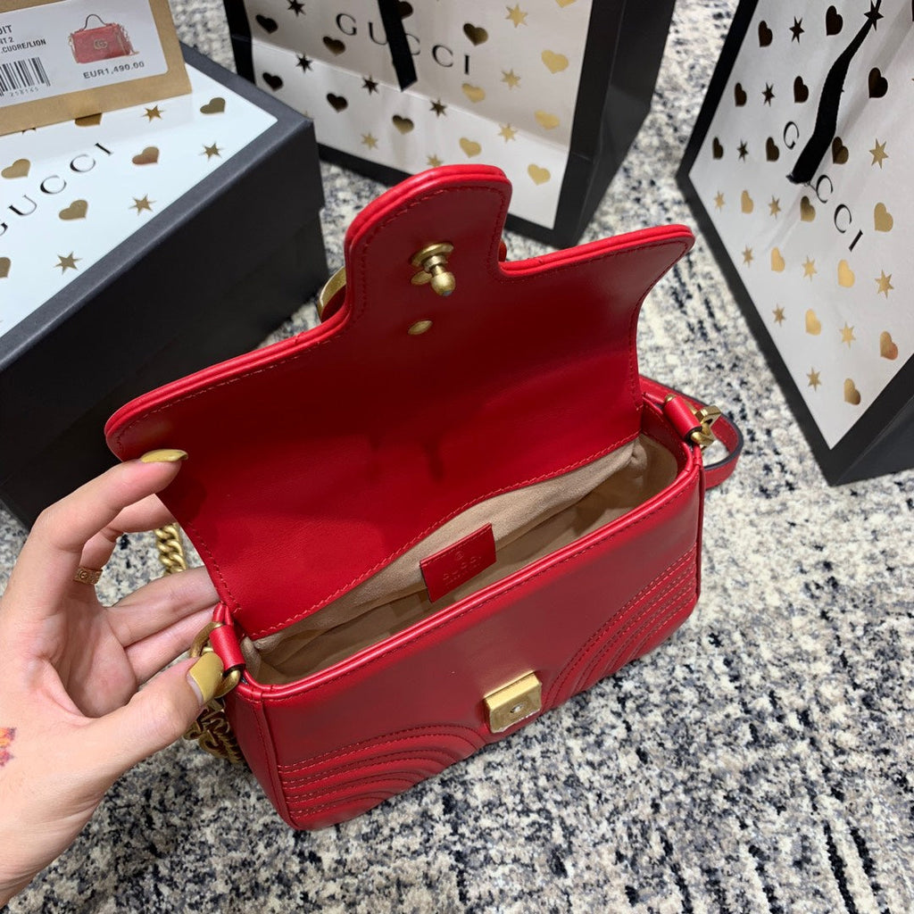 Gucci Marmont 21cm Mini Top Red Calfskin Gold Hardware Bag