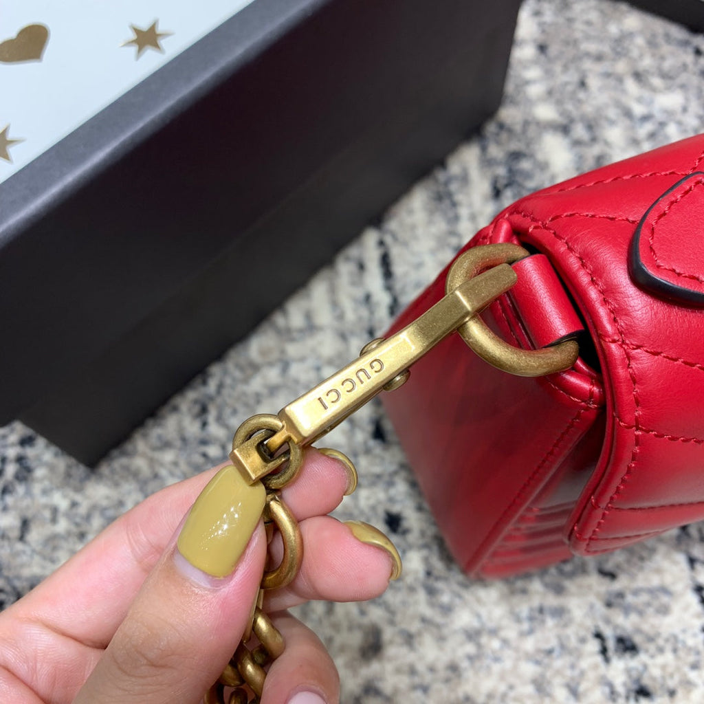 Gucci Marmont 21cm Mini Top Red Calfskin Gold Hardware Bag