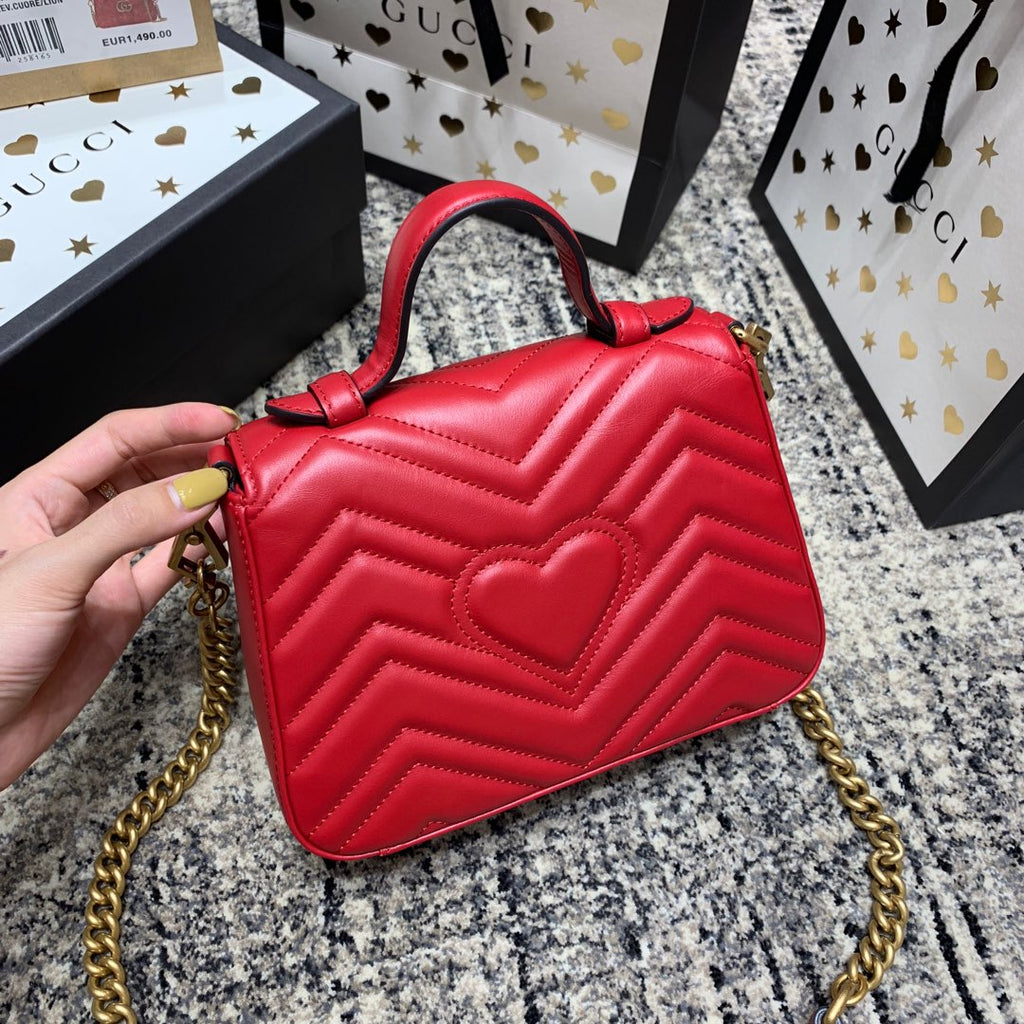 Gucci Marmont 21cm Mini Top Red Calfskin Gold Hardware Bag