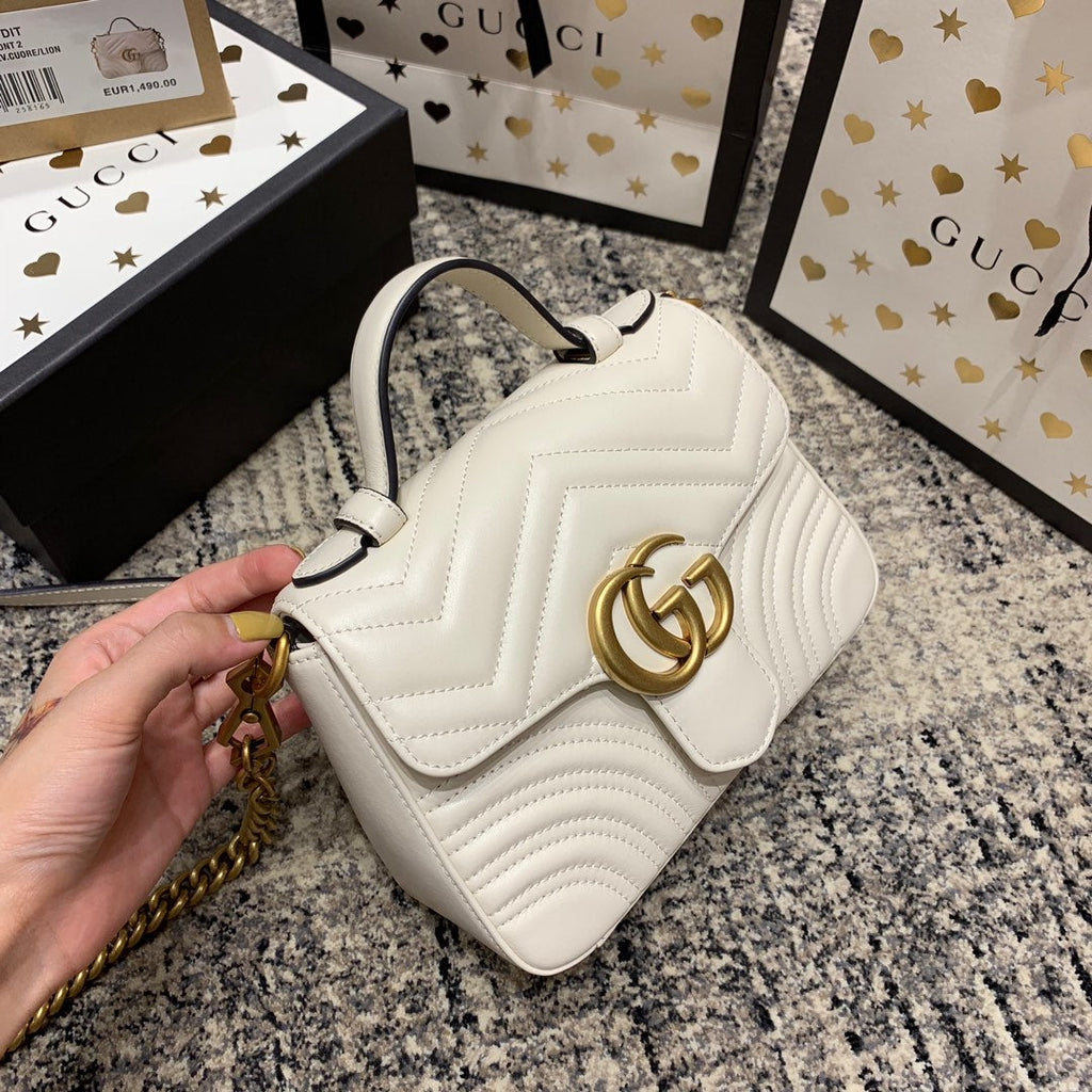 Gucci Marmont 21cm Mini Top White Calfskin Gold Hardware Bag