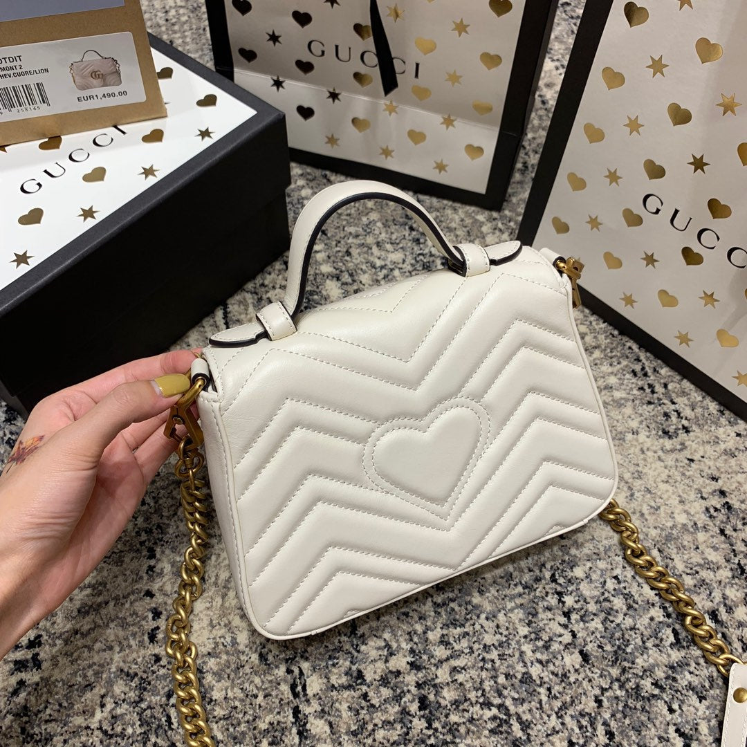 Gucci Marmont 21cm Mini Top White Calfskin Gold Hardware Bag