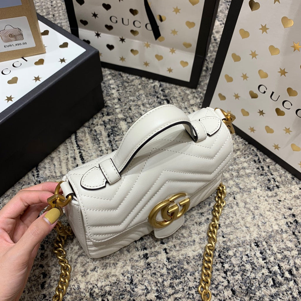 Gucci Marmont 21cm Mini Top White Calfskin Gold Hardware Bag