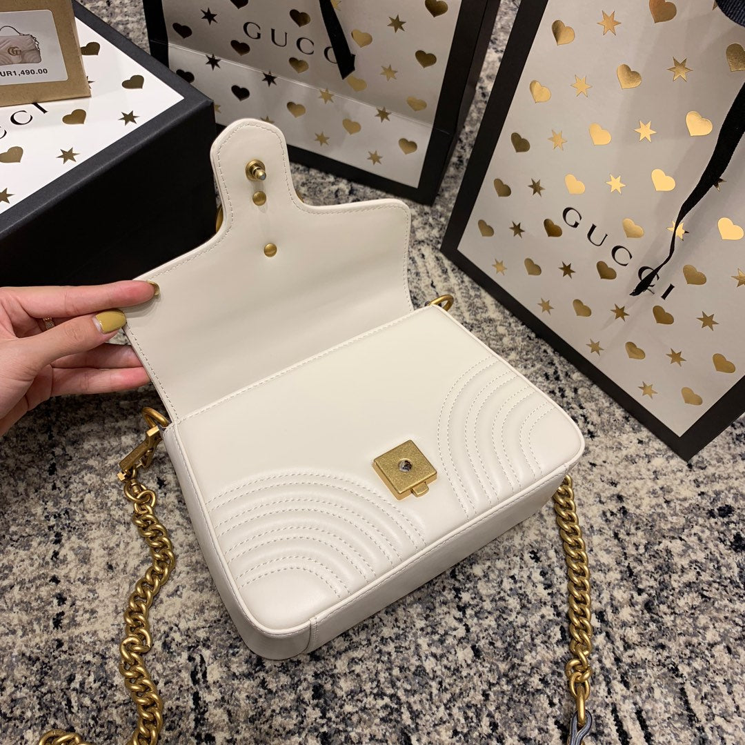 Gucci Marmont 21cm Mini Top White Calfskin Gold Hardware Bag