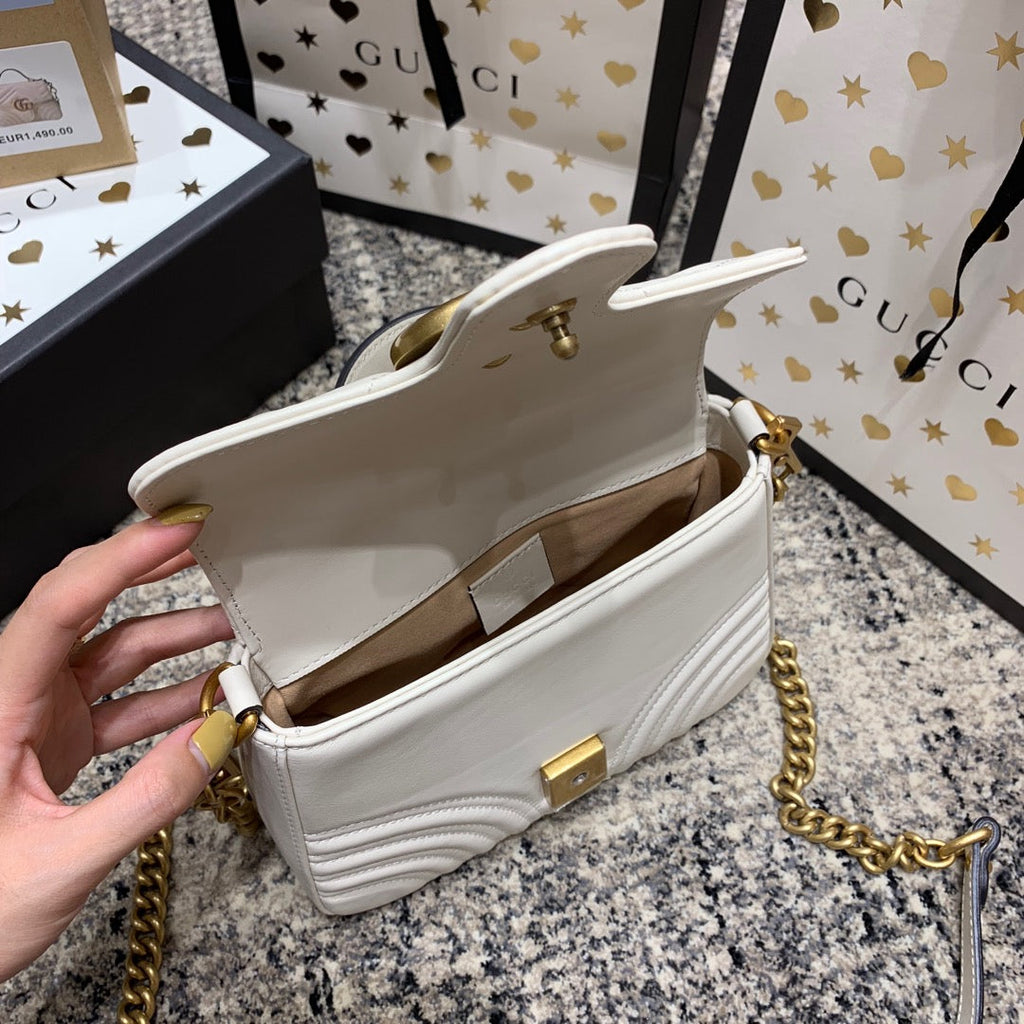Gucci Marmont 21cm Mini Top White Calfskin Gold Hardware Bag