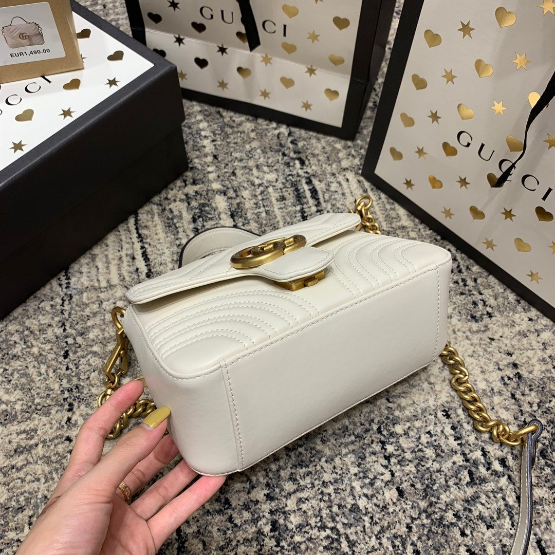 Gucci Marmont 21cm Mini Top White Calfskin Gold Hardware Bag