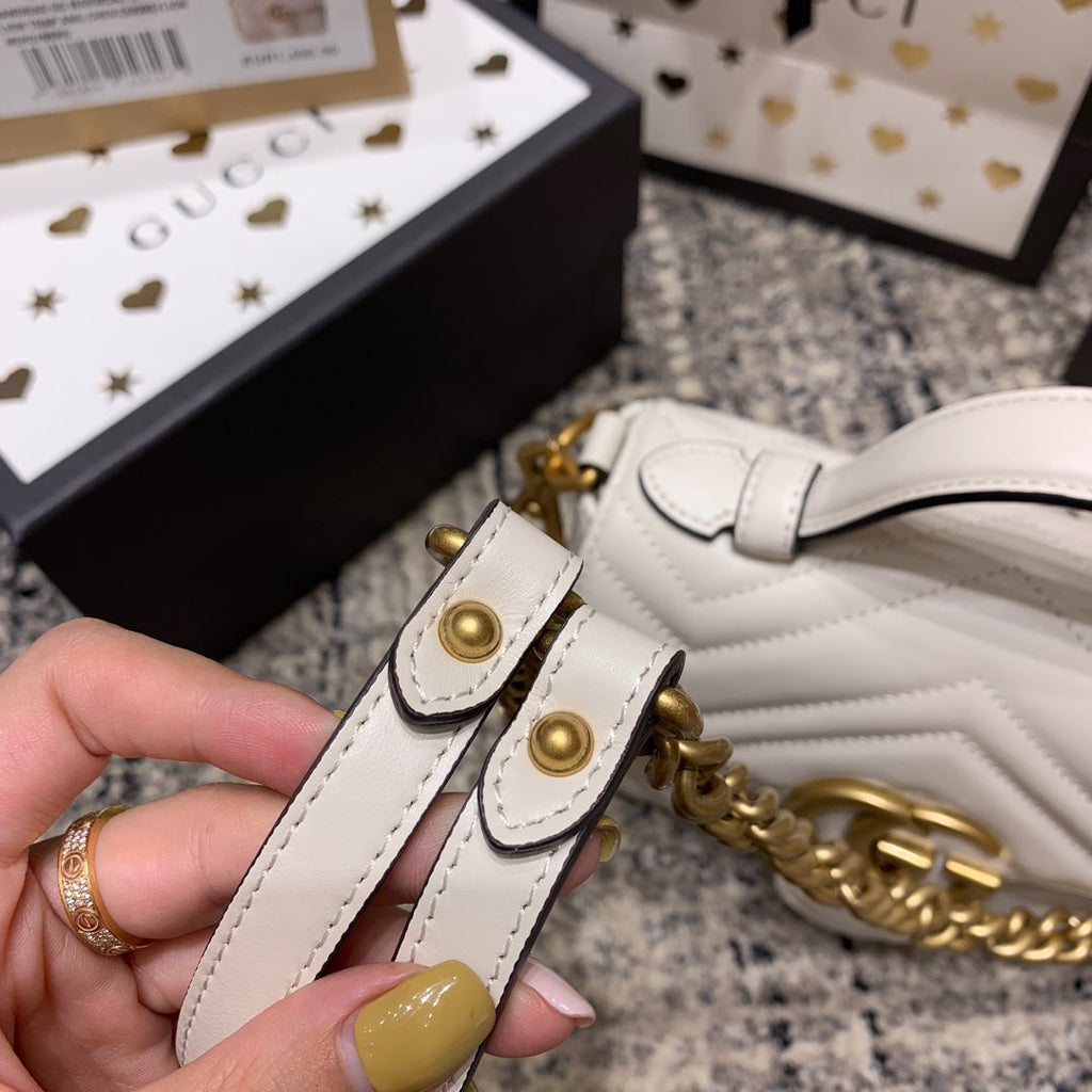 Gucci Marmont 21cm Mini Top White Calfskin Gold Hardware Bag