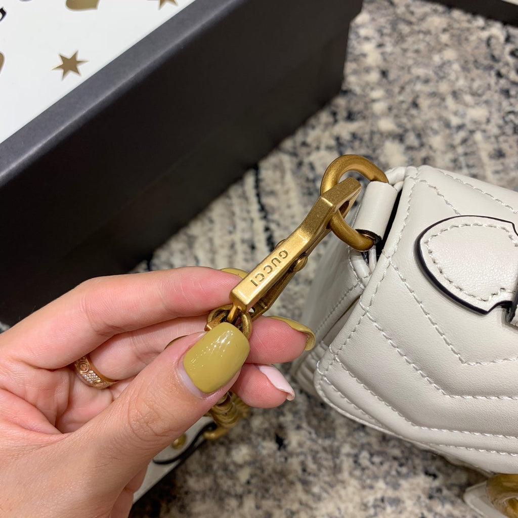 Gucci Marmont 21cm Mini Top White Calfskin Gold Hardware Bag