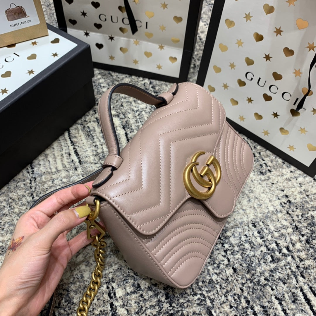 Gucci Marmont 21cm Mini Top Dark Beige Calfskin Gold Hardware Bag