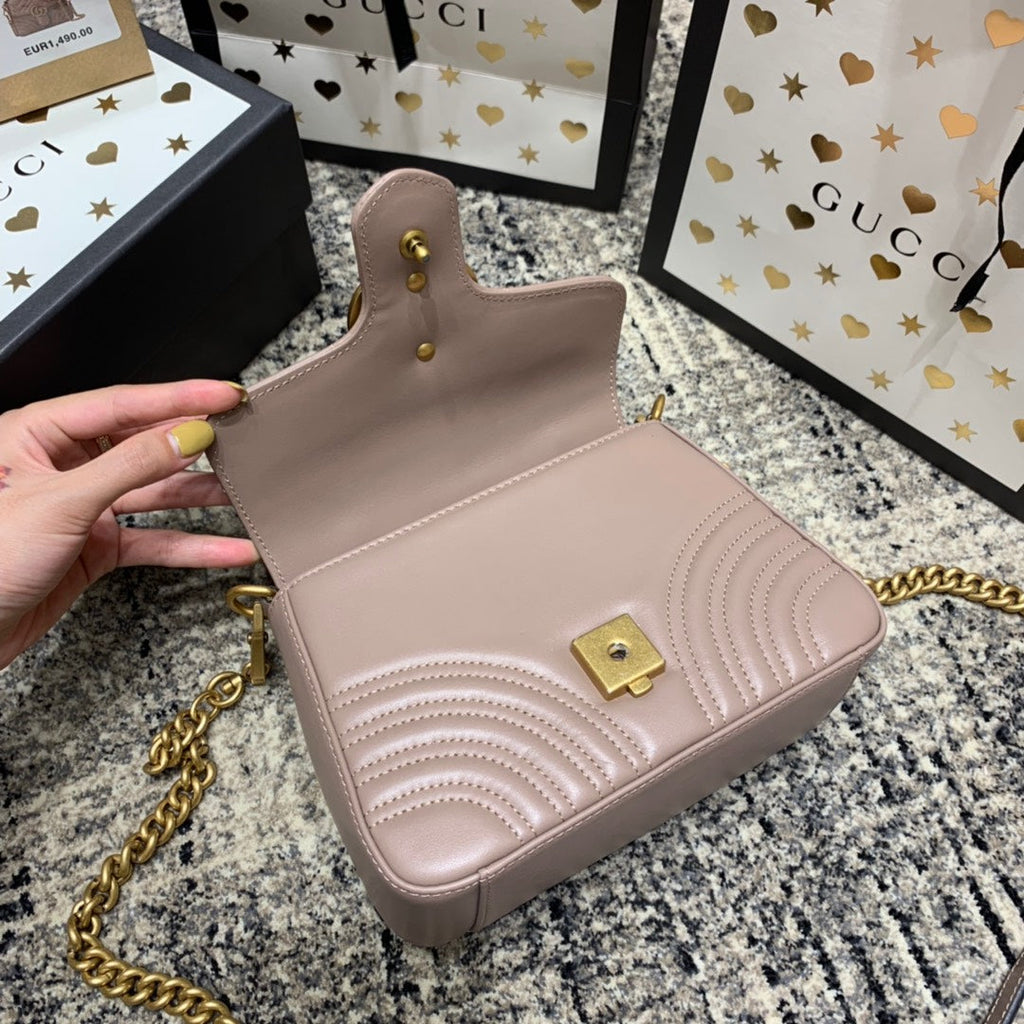 Gucci Marmont 21cm Mini Top Dark Beige Calfskin Gold Hardware Bag