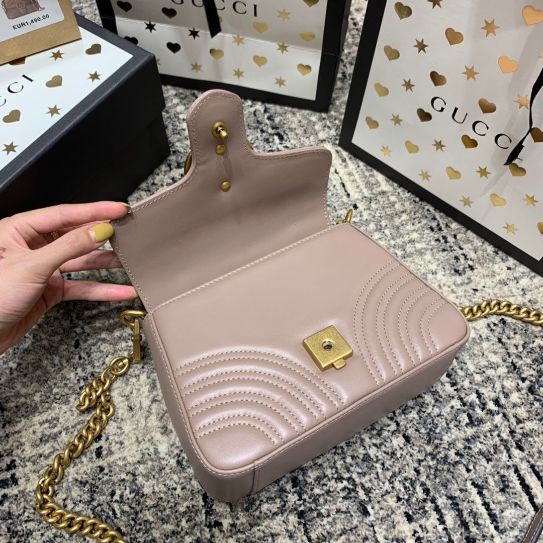 Gucci Marmont 21cm Mini Top Dark Beige Calfskin Gold Hardware Bag