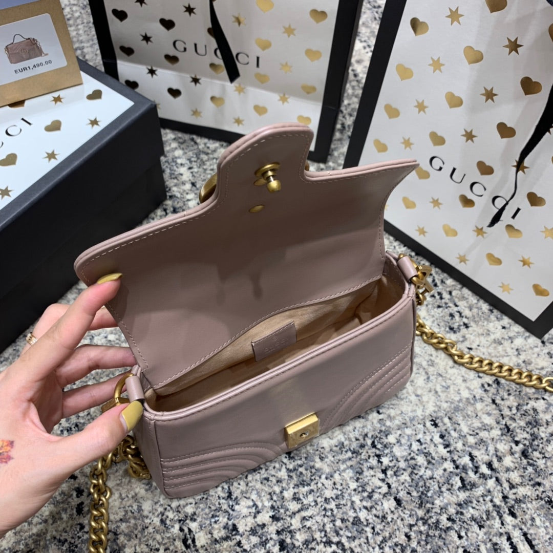 Gucci Marmont 21cm Mini Top Dark Beige Calfskin Gold Hardware Bag
